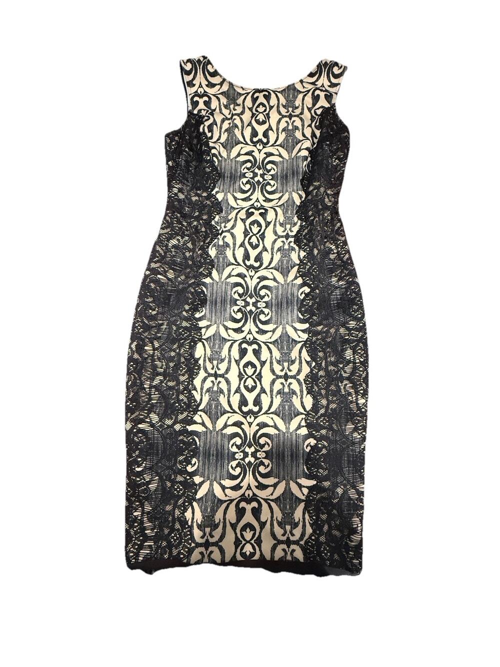SLNY Size 12 Black Ivory Lace Sheath Dress Cocktail Wedding Guest